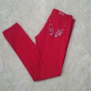 Girls Red Pants with rhinestones on back Pockets